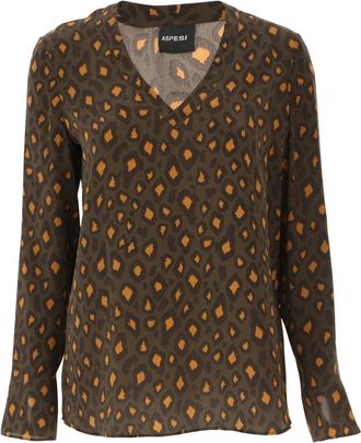 Aspesi Camicia con stampa animalier in seta - Dames - Blouses - Veelkleurig - S - Overhemden