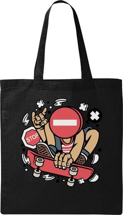 Generic No Way Stop Sign Skater Trick Art Natural Ecological Cotton Tote Bag Black