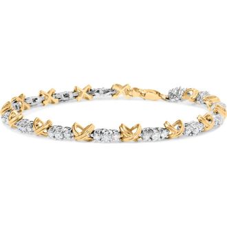 House of Brilliance 10K Two-Tone Gold 1.00 Cttw Diamond X-Link Link Bracelet in Yellow Gold at Nordstrom