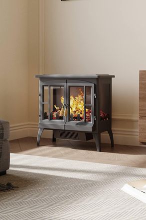 Living and Home Freestanding Electric Fireplace Heater in Black