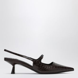 Jimmy Choo London Didi 45 brown crocodile effect neckline