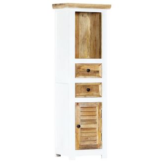 vidaXL Aparador Madera Maciza Mango Rugosa Blanco Marr&oacute;n 40x30x128 Cm Vidaxl
