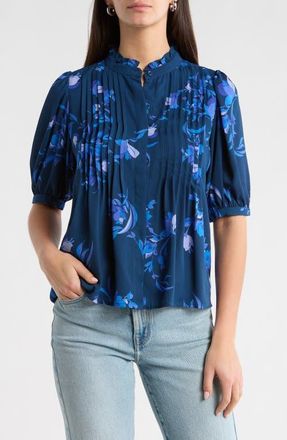 Sugarlips Niva Floral Print Woven Shirt in Navy-Blues at Nordstrom, Size X-Small