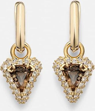 Stone and Strand Power 14kt gold huggie earrings with diamonds and garnet