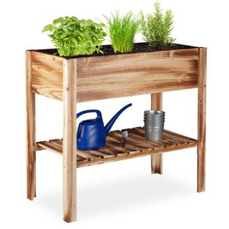 Relaxdays Fioriera in Legno, Scomparto, Aiuola a Cassetta da Terrazza, per Erbe Aromatiche, hlp 80x88x43,5cm, Fiammato - Relaxdays