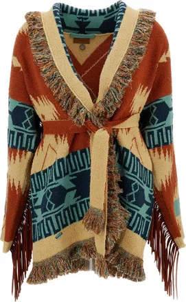 Alanui Multicolor Golden Dusk Fringed Knit Cardigan