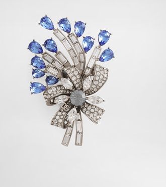 Dolce & Gabbana Floral Brooch With Rhinestones - Man Bijoux Blue Metal Onesize