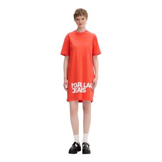 Karl Lagerfeld T-shirt Jurk - Dames - Korte kleedjes - Oranje - M - Katoen - Kleedjes