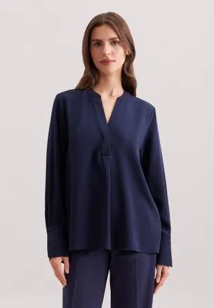 Seidensticker Klassische Bluse SEIDENSTICKER Schwarze Rose, Damen, Gr. 3XL (46), blau (dunkelblau), 100% Polyester, unifarben, regular fit, ohne Ausschnitt, Blusen 