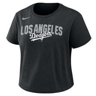 Nike Los Angeles Dodgers Mod Nike Womens MLB Cropped T-Shirt in Black | 048600ALD-QHU