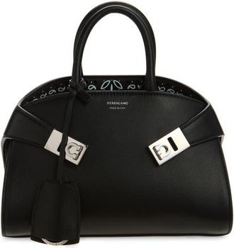 Ferragamo Mini Hug Leather Top Handle Bag in Black at Nordstrom