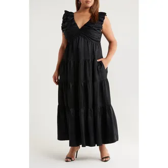 Chelsea28 Ruffle Maxi Dress in Black at Nordstrom Rack, Size 2X