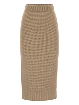 PESERICO ribbed elasticated-waistband midi skirt - women - Virgin Wool/Silk/Viscose/Cashmere/Polyester - 42 - Neutrals