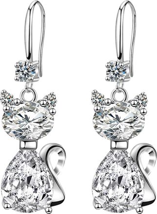 Generic Silver Drop Earrings For Women 925 Sterling Silver Cat Studs With Crystal Hoop Earrings Hypoallergenic Dangle Earrings With Cubic Zirconia Birthstone 