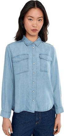 Liverpool L.A. Petite Long Sleeve Denim Shirt With Pockets Womens Clothing Malibu Light : PXL, Denim/Lyocell