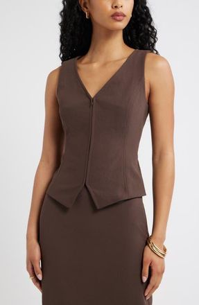 Open Edit Curator Crepe Sleeveless Top in Brown Seal at Nordstrom, Size Xx-Small