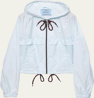 Prada Cropped Re-Nylon Hooded Zip Jacket