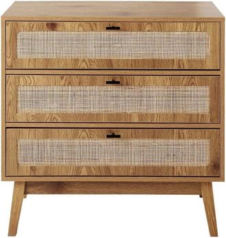 Calicosy C&oacute;moda con 3 cajones, frentes de rat&aacute;n y patas de madera, L80 cm
