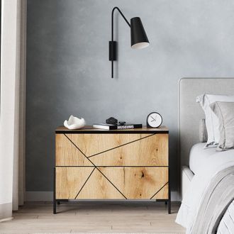 Vicco Mesilla De Noche Hatto, Roble, 78 X 55.2 Cm Con 2 Cajones, Vicco