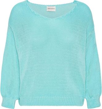 Americandreams Milana LS Licht Katoenen Knit - Dames - V-hals truien - Blauw - L - Katoen - Truien & Vesten