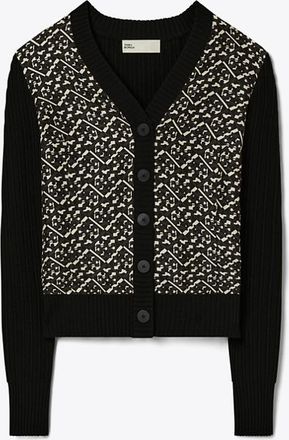 Tory Burch Womens Silk-Front Wool Cardigan, size M