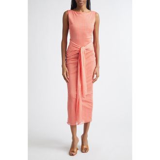 Toccin Wylie Tie Front Gingham Midi Dress at Nordstrom, Size X-Large