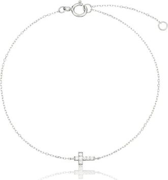 Lily & Roo Solid White Gold Genuine Diamond Tiny Cross Bracelet