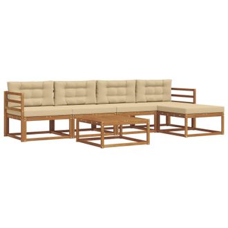 vidaXL Conjunto De Sof&aacute;s De Exterior Con Coj&iacute;n 6 Pcs Natural Y Beige Vidaxl