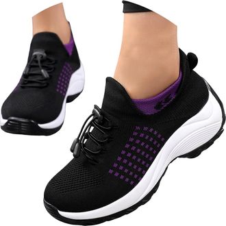 Generic Orthotic Stretch Cushion Shoes for Women Lace Up Breathable Mesh Arch Support Sneakers Outdoor Non-Slip Walking Running Gym Athletic Fitness Jogging F