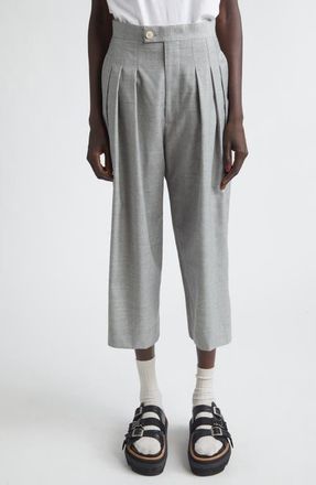 Comme Des Gar&ccedil;ons Yarn Dyed Tropical Wool Crop Wide Leg Pants in Top Gray at Nordstrom, Size Medium