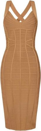 Elisabetta Franchi Gebreide 3D Kokerjurk - Dames - Casual kleedjes - Bruin - M - Kleedjes