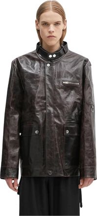Wales Bonner Vision Leather Jacket - Heren - Leren en Su&egrave;de Jassen - Bruin - L - Leer - Jassen