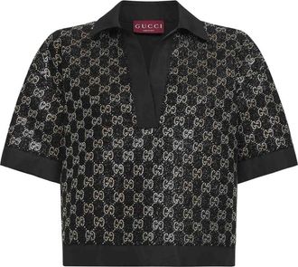 Gucci GG Crystal Chenille T-Shirt - Dames - Polos - Zwart - M - Katoen - Tops