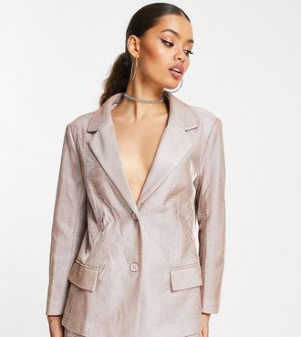 Simmi London SIMMI Petite - Blazer oro rosa glitterato in coordinato