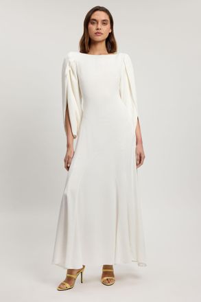 Karen Millen Womens Petite Satin Soft Midi Dress - White Viscose - Size 16 UK