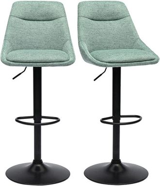 Miliboo Taburetes De Bar Ajustables Y Giratorios 360&deg; En Tela Efecto Terciopelo Texturado Verde Celad&oacute;n Y Metal (juego De 2) Aless