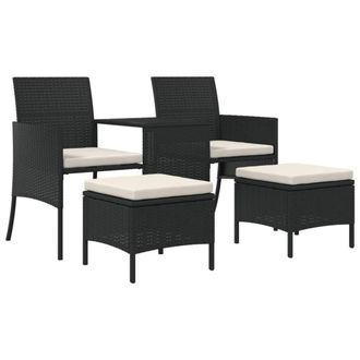 Berkfield Home Garden Sofa 2-Seater with Table & Stools Black Poly Rattan