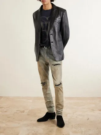 Amiri MX1 Skinny-Fit Distressed Suede-Trimmed Jeans