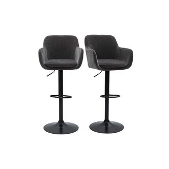 Miliboo Miliboo - Set De 2 Taburetes De Cocina Regulables Efecto Aterciopelado Gris Oscuro Amika