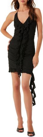 ASTR the Label Ruffle Halter Minidress in Black at Nordstrom Rack, Size X-Small