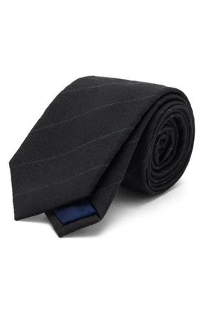 Mango Stripe Wool Blend Tie in Black at Nordstrom