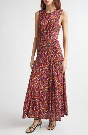 Ulla Johnson Lana Floral Print Ruched Sleeveless Maxi Dress in Viola at Nordstrom, Size X-Large