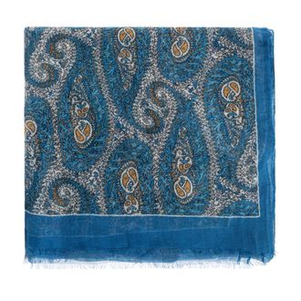 Etro Etro, Scarves, female, Blue, Size: ONE SIZE Patterned Scarf with Raw Edges