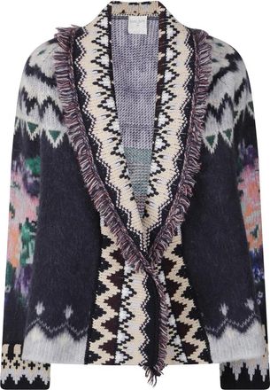 Forte_Forte The Highlands Garden Oversized Jacquard Cardigan - Dames - Truien - Veelkleurig - Maat: S Wol