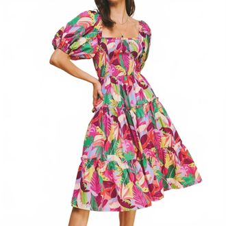 Pinch Design Square Neck Midi Dress In Pink Multi