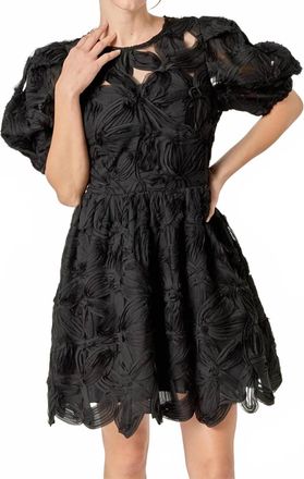 English Factory Flower Embellished Mini Dress In Black