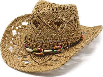Generic Crochet Cowboy Hats for Women Outdoor Sun Hats Fashionable Boho Hats Traveling Vocation Outdoor Holiday Hat (Z0b5-Khaki, One Size)