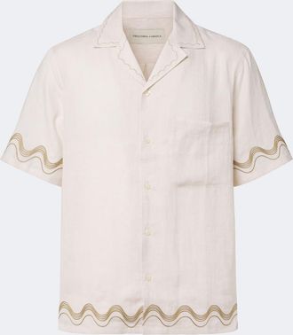 Frescobol Carioca Alves embroidered linen bowling shirt