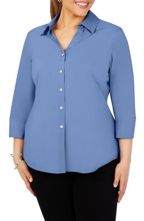 Foxcroft Mary Non-Iron Stretch Cotton Button-Up Shirt in Blue Denim at Nordstrom, Size 14W
