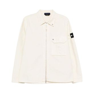Stone Island Light Jackets, male, White, Size: L Logo Cotton Jacket